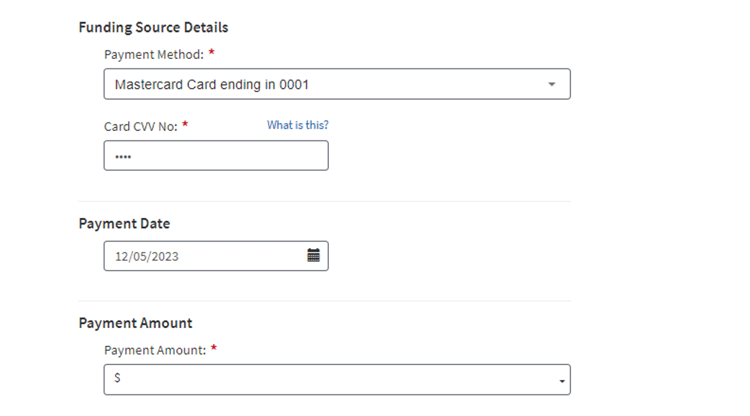 Funding source details screen