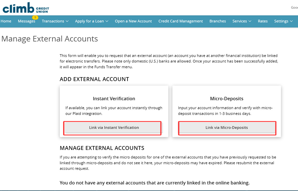 step 3 external account screen