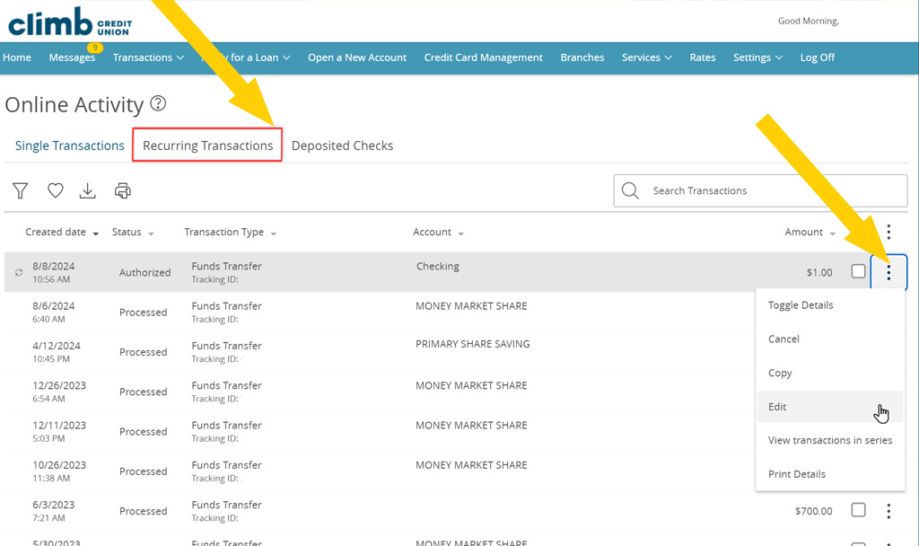 step 3 recurring transactions