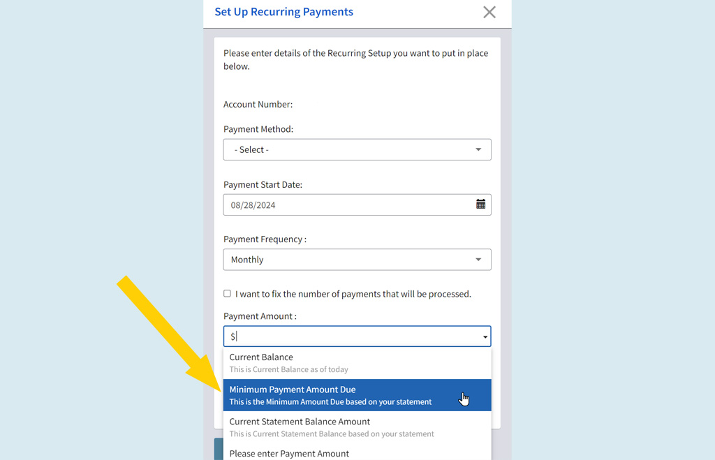 step 7 payment set up amount due